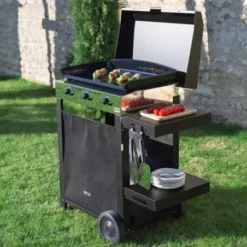 Combo Plancha Gaz Initial 65 + Chariot Acier Noir - ENO -Napol Barbecues Magasin combo plancha gaz initial 65 chariot acier noir 2